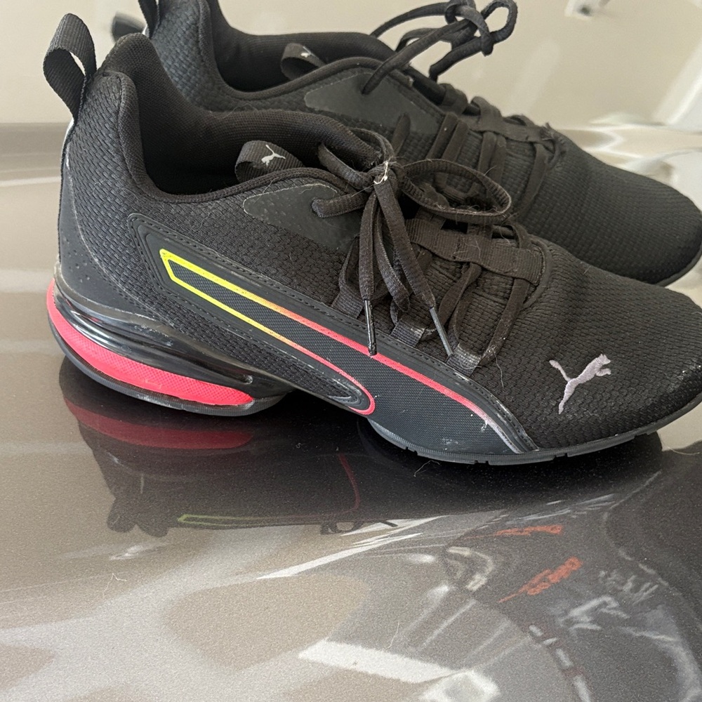 Puma Black Sneakers with Neon Yellow and Pink Accents